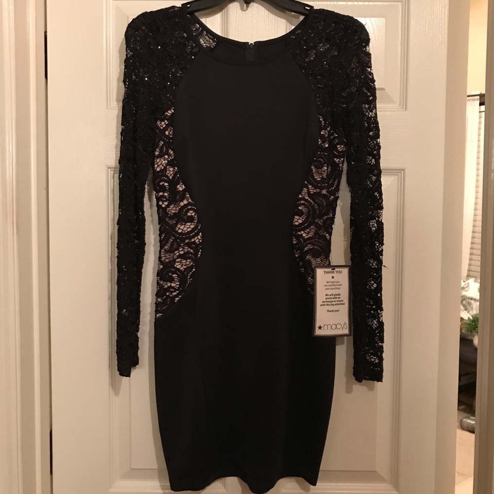 Bodycon dress with lace sleeves and side panels - Picture 1 of 3